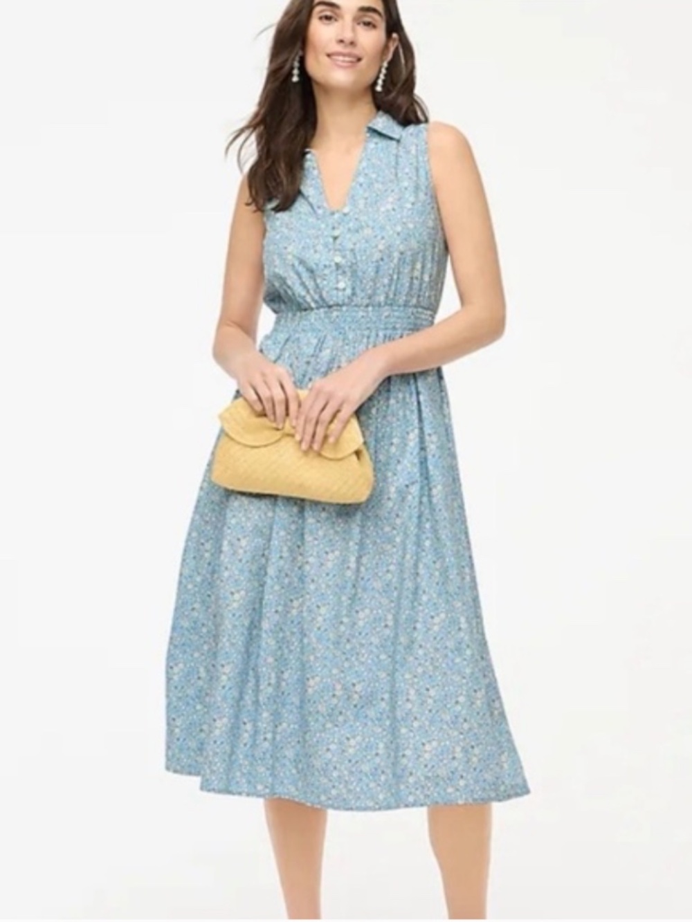 J. Crew Light Blue Floral Sleeveless Collared Midi Dress